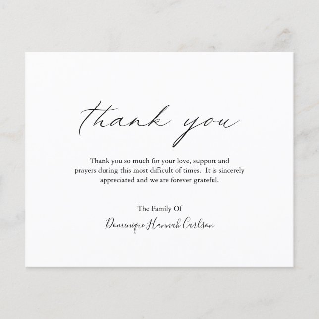Chic Calligrafy Budget Beerdigung Danke Karte (Vorderseite)