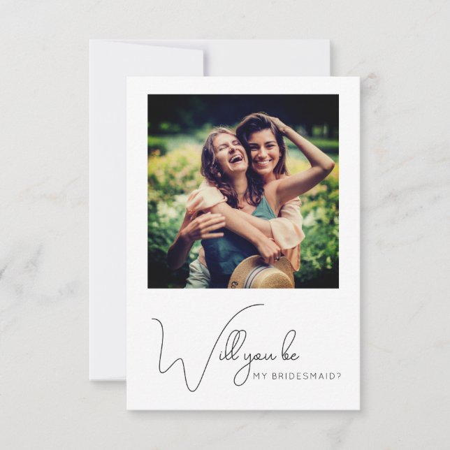 Chic Calligrafy Foto Bridesmaid Vorschlag Card Dankeskarte (Vorderseite)