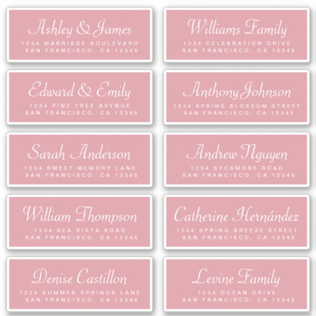 Chic Calligrafy Rose Pink Guest Address Labels (Vorderseite)