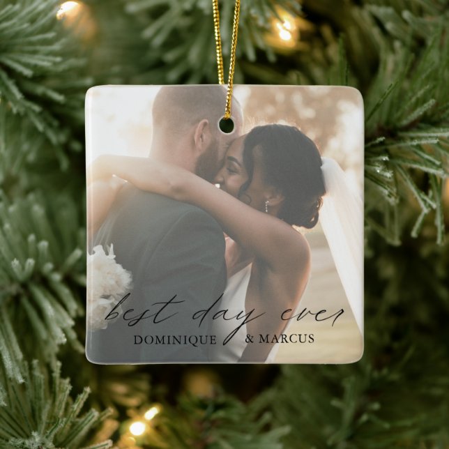 Chic Calligrafy Simple Foto Elegant Neu Keramikornament (Baum)