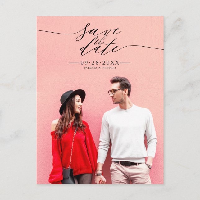 Chic Calligrafy Wedding Save the Date Foto Postkarte (Vorderseite)