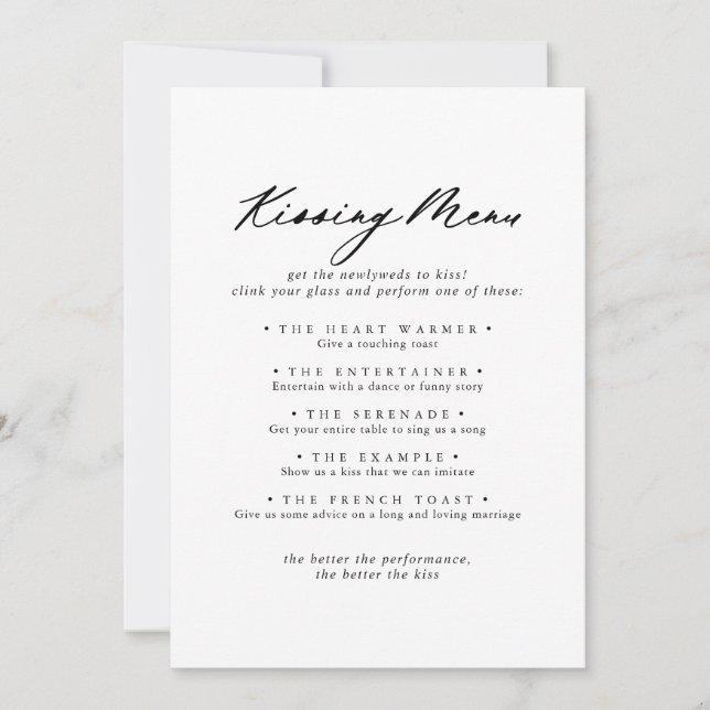 Chic Calligraphie Mariage Kissing Menu Carte de je (Devant)