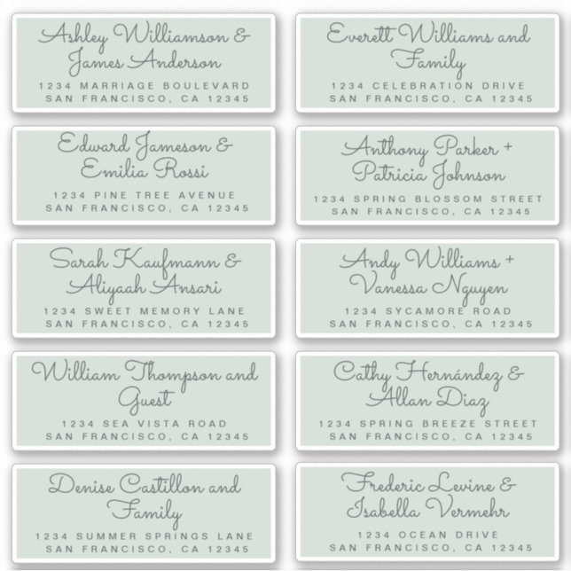 Chic calligraphie Pastel Green Guest Étiquettes de (Devant)