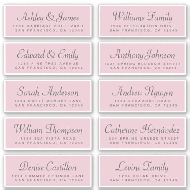 Chic Calligraphie rose Mariage Étiquettes de adres (Devant)