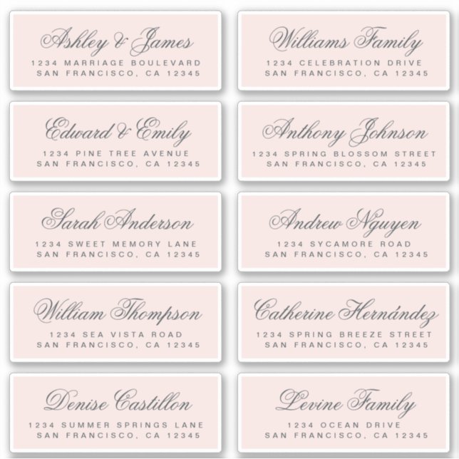 Chic Calligraphie rose Mariage Étiquettes de adres (Devant)