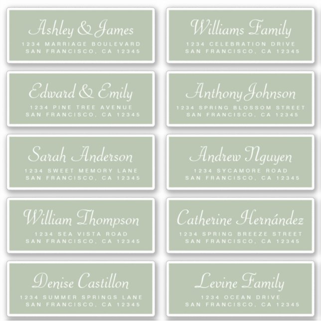 Chic Calligraphie Vert Étiquettes de adresse invit (Devant)