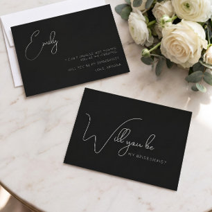 Chic Calligraphy Black Bridesmaid-Vorschlagskarte Dankeskarte