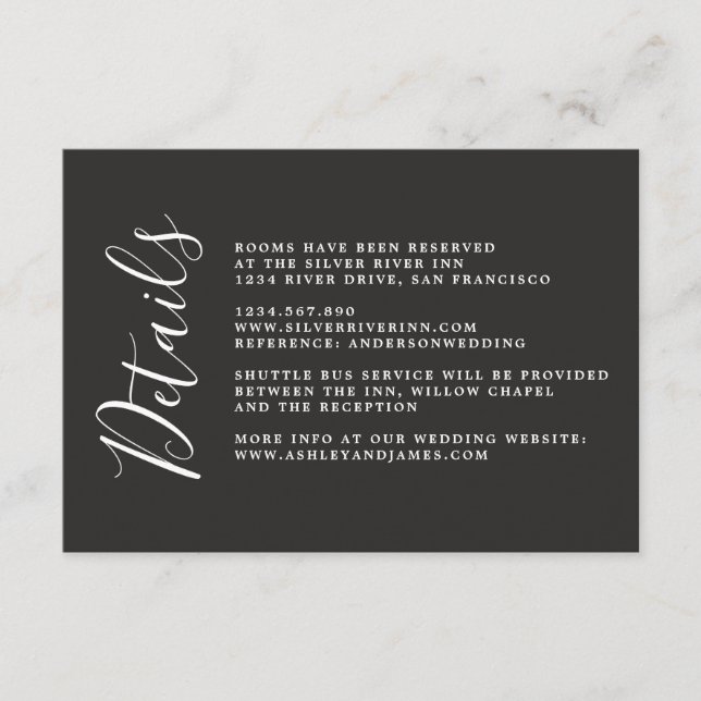 Chic Calligraphy Black Wedding Details Begleitkarte (Vorderseite)