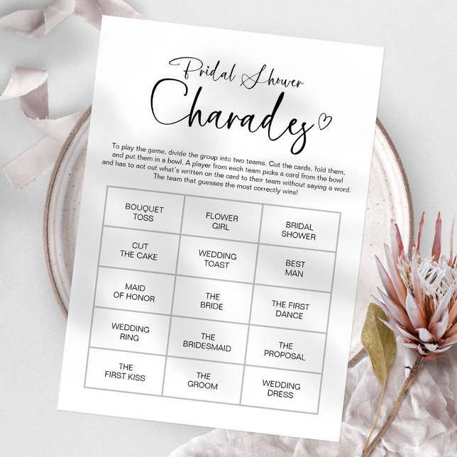 Chic Calligraphy Brautparty Charades Game Einladung (Von Creator hochgeladen)