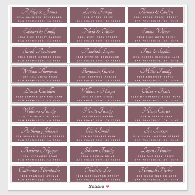 Chic Calligraphy Burgundy Guest Address Labels (Blatt)