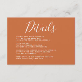 Chic Calligraphy Burnt Orange Wedding Details Begleitkarte