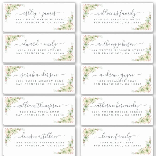 Chic Calligraphy Christmas Guest Address Labels (Vorderseite)