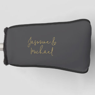Chic Calligraphy Couple Names Gray & Gold Golf Headcover