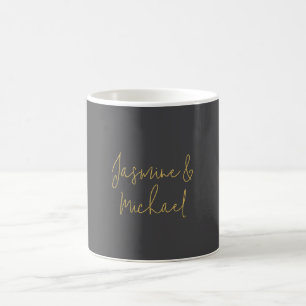Chic Calligraphy Couple Names Gray & Gold Kaffeetasse
