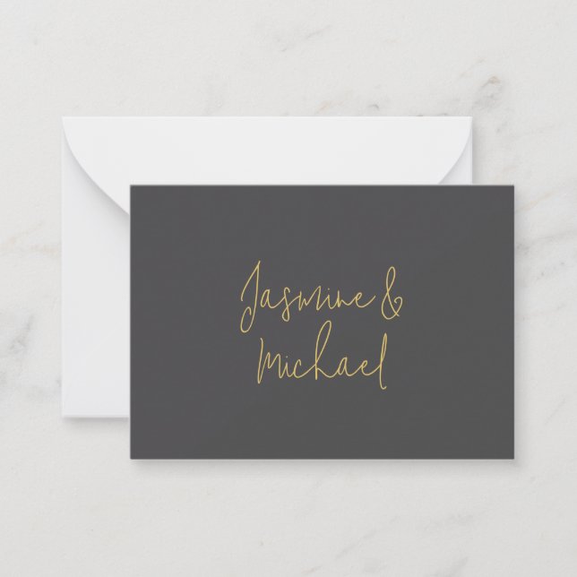 Chic Calligraphy Couple Names Gray & Gold Mitteilungskarte (Vorderseite)