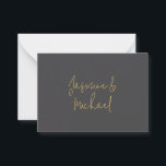 Chic Calligraphy Couple Names Gray & Gold Mitteilungskarte<br><div class="desc">Sie können die Schriftart, Hintergrundbild und Farbe, Buchstaben und Buchstaben leicht ändern.</div>