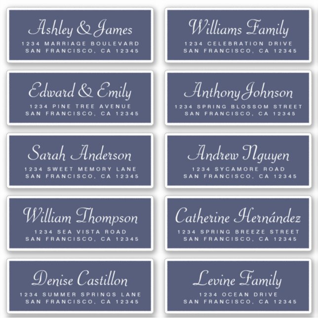Chic Calligraphy Dark Blue Guest Address Labels (Vorderseite)