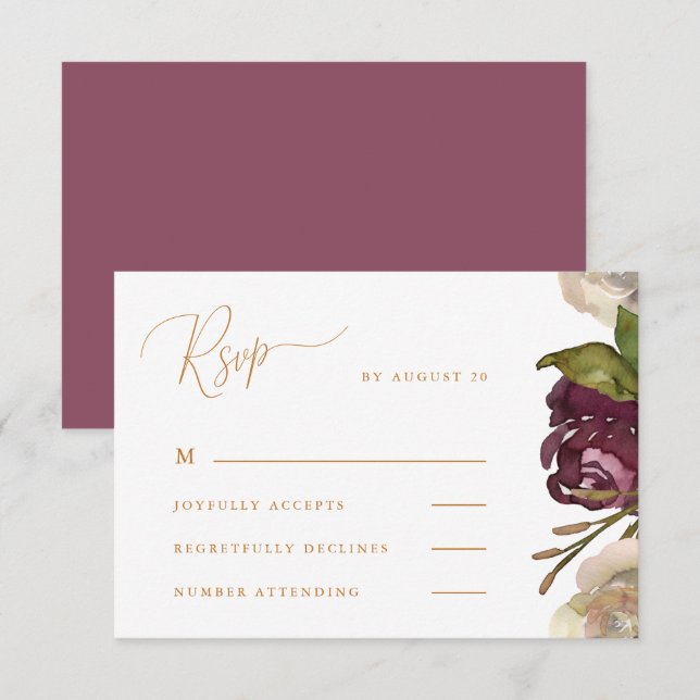 Chic Calligraphy Dark Raspberry Wedding Rsvp Karte (Vorne/Hinten)