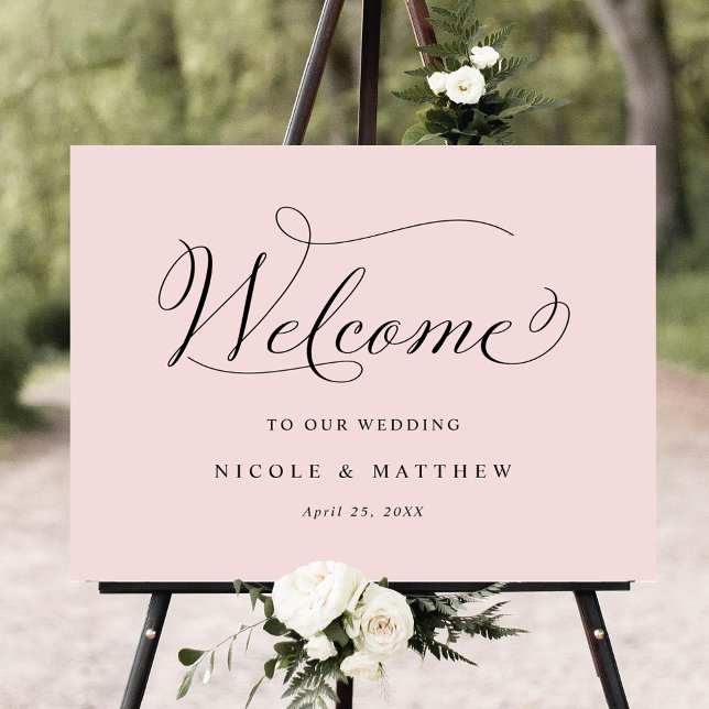Chic Calligraphy Dusty Rose Wedding Willkommenszei Poster (Von Creator hochgeladen)