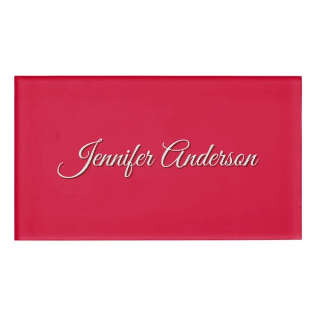 Chic Calligraphy Elegance Cherry Red Personalisier Namenschild (Vorderseite)