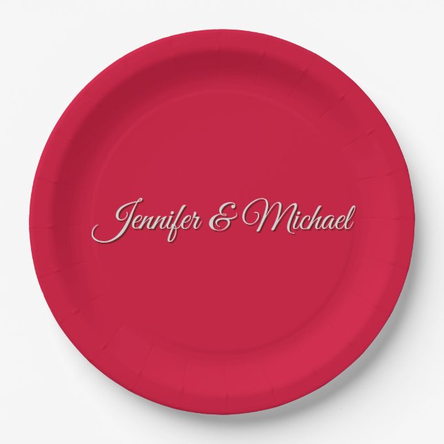 Chic Calligraphy Elegance Cherry Red Personalisier Pappteller (Vorderseite)