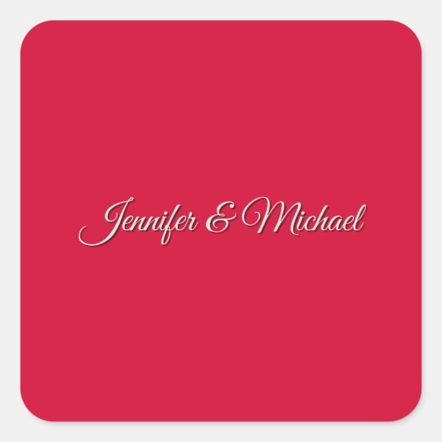 Chic Calligraphy Elegance Cherry Red Personalisier Quadratischer Aufkleber (Vorderseite)