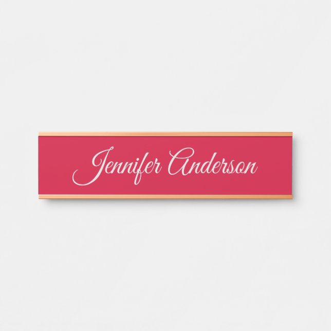 Chic Calligraphy Elegance Cherry Red Personalisier Türschild (Vorderseite )