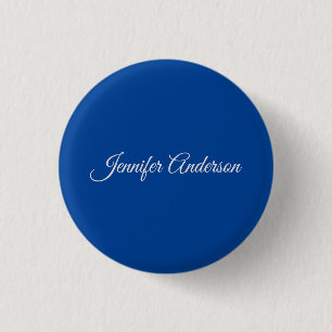 Chic Calligraphy Elegant Deep Blue Personalisiert Button