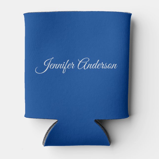 Chic Calligraphy Elegant Deep Blue Personalisiert Dosenkühler (Vorderseite)