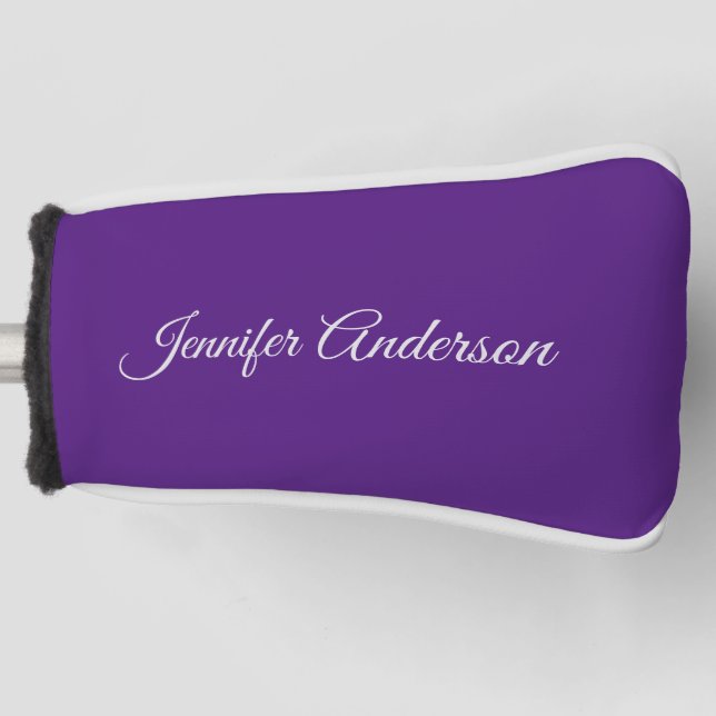 Chic Calligraphy Elegant Royal Lila Personalisiert Golf Headcover (Vorderseite)
