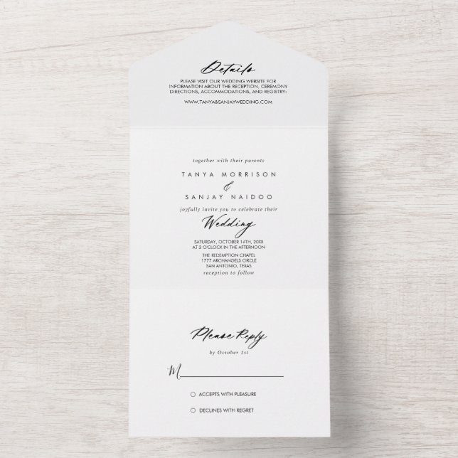 Chic Calligraphy Elegant Wedding   All In One Einladung (Innen Boden)