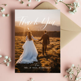 Chic Calligraphy Elegant Wedding Foto Dankeskarte