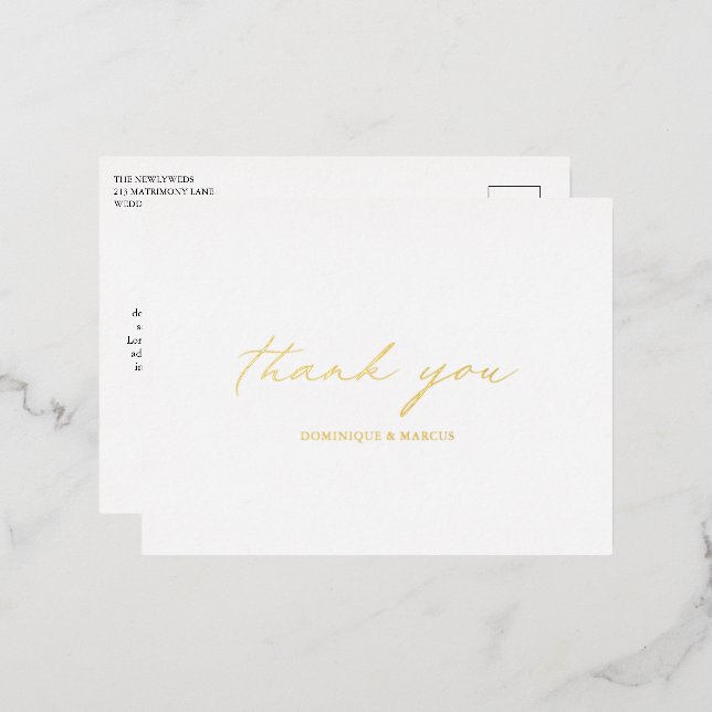 Chic Calligraphy Elegant Wedding Vielen Dank Folie Einladungspostkarte (Vorderseite/Rückseite)