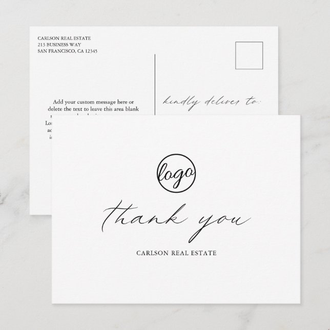 Chic Calligraphy Elegante Logo Business Vielen Dan Postkarte (Vorne/Hinten)