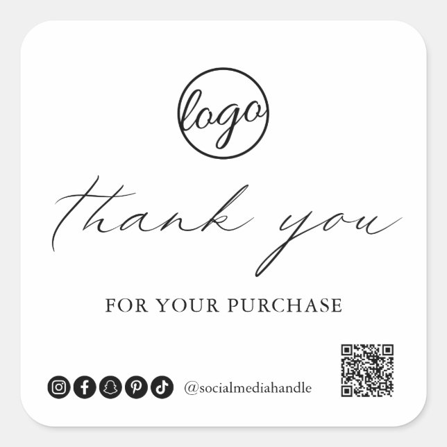 Chic Calligraphy Elegante Logo Vielen Dank Quadratischer Aufkleber (Vorderseite)