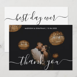 Chic Calligraphy Foto Overlay Wedding Dankeskarte