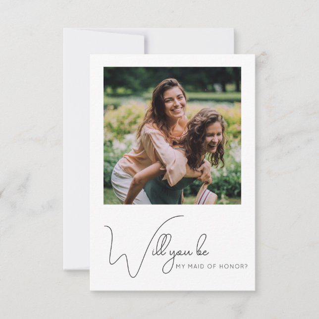 Chic Calligraphy Foto Trauzeugin Vorschlag Card Dankeskarte (Vorderseite)