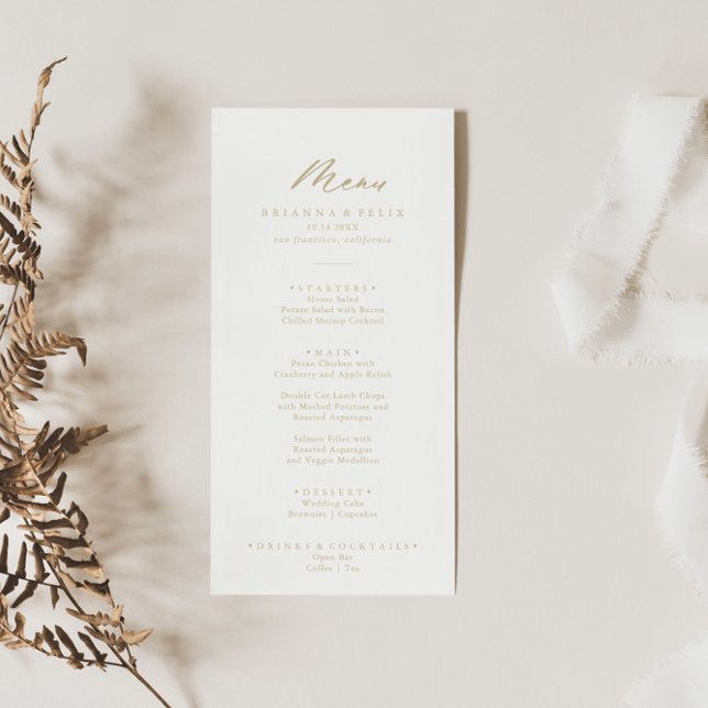 Chic Calligraphy Gold Dinner Menü Menükarte (Von Creator hochgeladen)