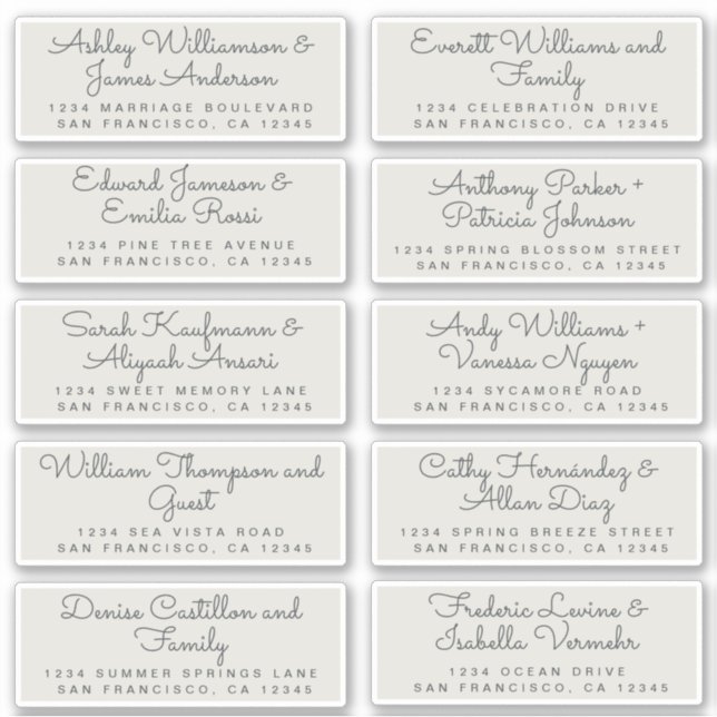 Chic Calligraphy Gray Guest Address Labels (Vorderseite)
