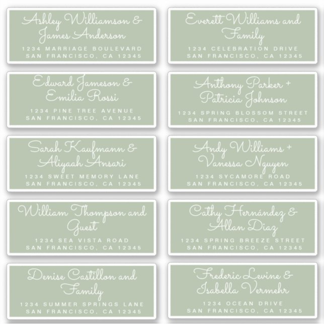 Chic Calligraphy Green Guest Address Labels (Vorderseite)