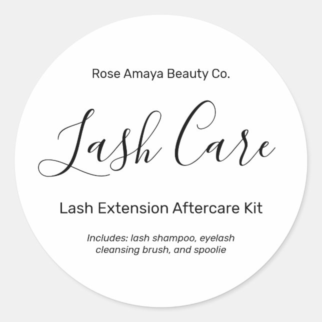 Chic Calligraphy Lash Extension Aftercare Kit Runder Aufkleber (Vorderseite)