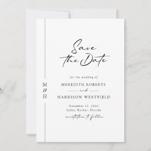Chic Calligraphy Monogram Black and White Wedding Save The Date