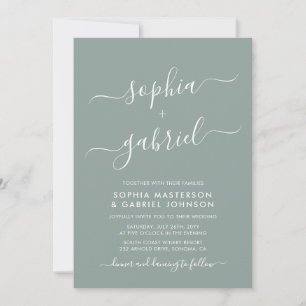 Chic Calligraphy Monogram Sage Green Wedding Einladung