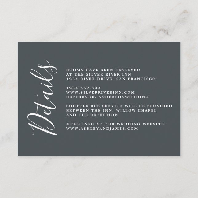 Chic Calligraphy Off-Black Wedding Details Begleitkarte (Vorderseite)