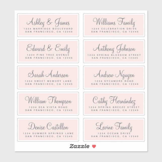 Chic Calligraphy Pink Wedding Guest Address Labels (Blatt)