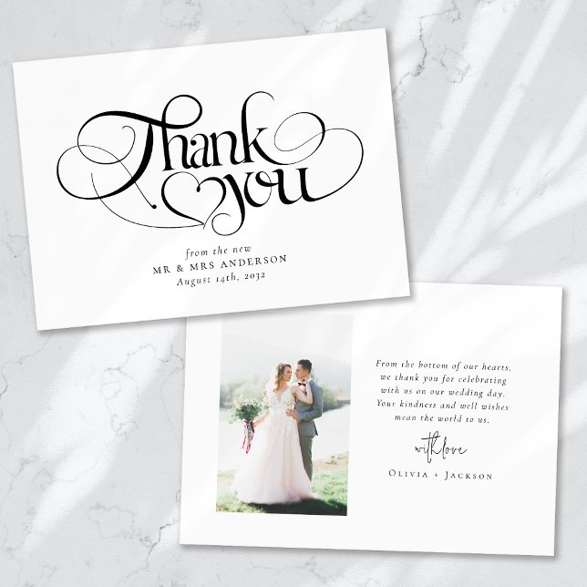 Chic Calligraphy Script Foto Wedding Dankeskarte (Von Creator hochgeladen)