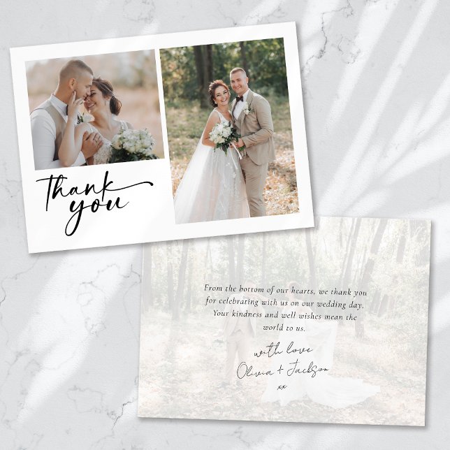 Chic Calligraphy Script Foto Wedding Dankeskarte (Von Creator hochgeladen)