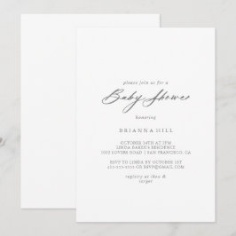 Chic Calligraphy Silver Baby Shower Einladung