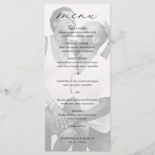 Chic Calligraphy Simple Elegant Foto Wedding Menükarte (Vorderseite)