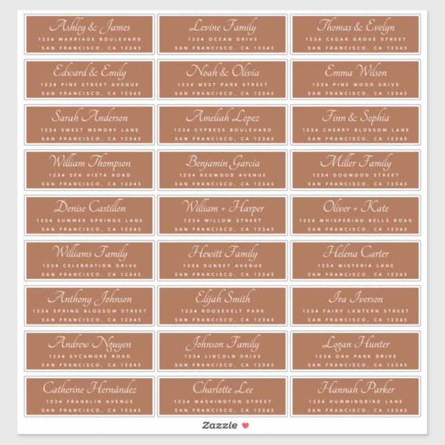 Chic Calligraphy Terracotta Guest Address Labels (Blatt)